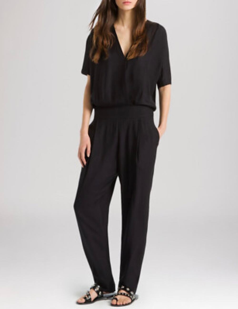 Sandro Paris Perfect Crepe Black Short Sleeve V-Neck Viscose Jumpsuit Size 4